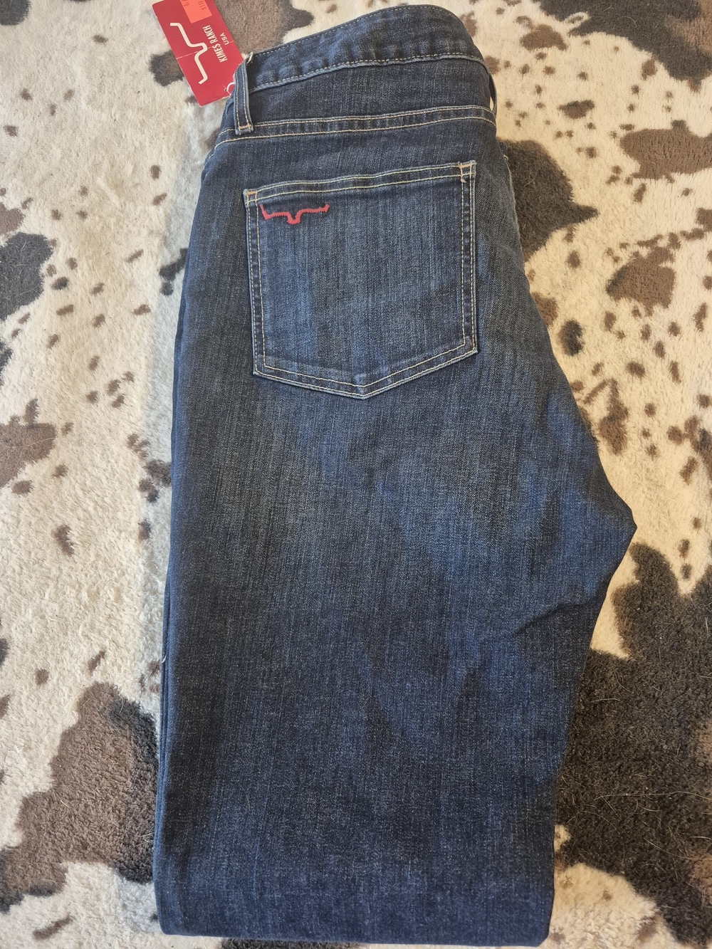 Kimes Ranch Women's Dark Blue Boot Cut Jeans with Red Accent